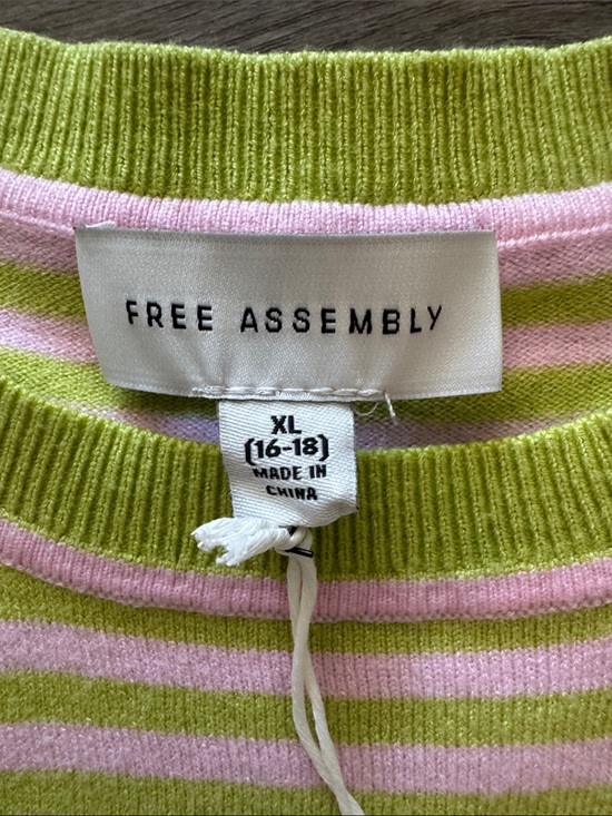 Free Assembly Tops - Striped Knit Tank Top in Lime Green & Pale Pink preppy size XL